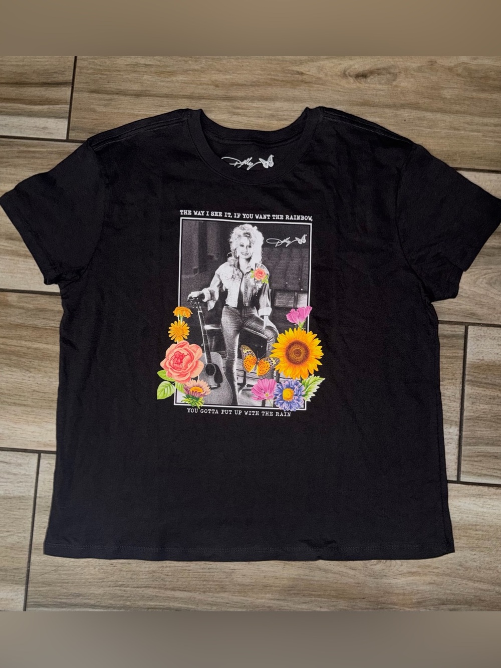 Dollcake Black Short-Sleeve Tee with Floral & Butterfly Graphic